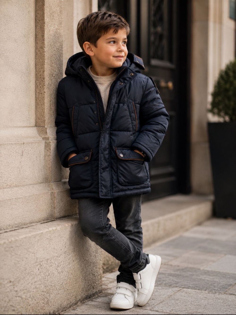 Massimo Dutti Boys Navy Hooded Puffer Jacket Coat Size 4A Winter